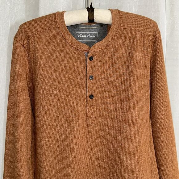 Eddie Bauer M Sienna Ginger Brown Waffle Knit Thermal Henley - Picture 5 of 11
